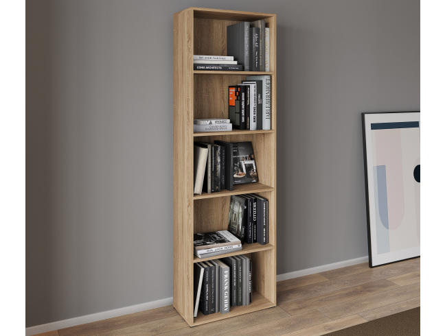 A 5-compartment bookcase and cabinet for home books and decor, 1750x650x290 mm (Sonoma Oak)