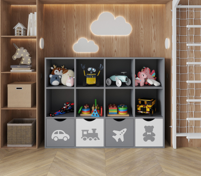 Shelf for toys, books, and other children's items, 970x1280x300 cm, 12 compartments (Graphite) - 3