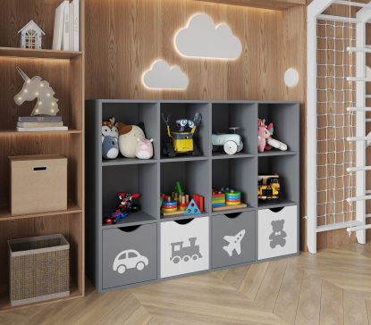 Shelf for toys, books, and other children's items, 970x1280x300 cm, 12 compartments (Graphite) - 1