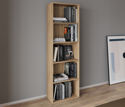 A 5-compartment bookcase and cabinet for home books and decor, 1750x650x290 mm (Sonoma Oak) - 1