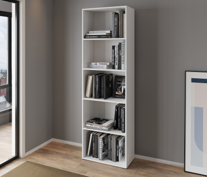A 5-compartment bookcase and cabinet for home books and decor, 1750x650x290 mm (white) - 4