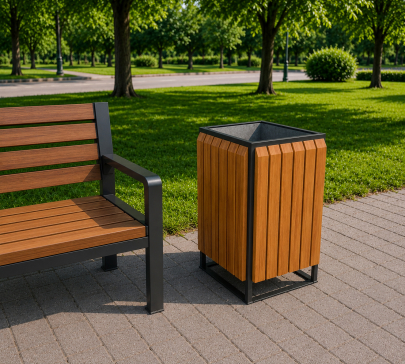 Урна металева-деревяна 640х420х420 мм "EcoPoint" (для парку, для саду, для вулиці, для тротуарів, для мусору ) - 3