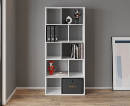 VISKONTA 10-shelf shelving unit, 1930x700x300 mm (for offices, for home, for books, for toys) Bookcase (White) - 3