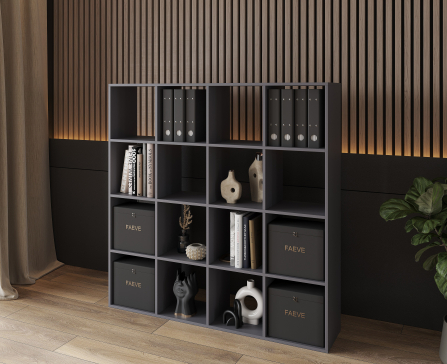 Bookshelf, home shelving with 16 compartments. Toy shelf 1424x1430x290 mm (Graphite) - 4