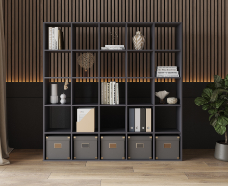 Bookshelf, 25-slot home shelving unit. Toy shelf, 1776 x 1776 x 300 mm (Graphite) - 3