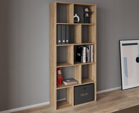 VISKONTA 10-shelf shelving unit, 1930x700x300 mm (for offices, for home, for books, for toys) Bookcase (Sonoma Oak) - 1
