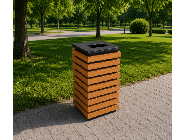EcoLine metal and wooden trash can, 640x420x420 mm (for parks, gardens, streets, sidewalks, and trash)
