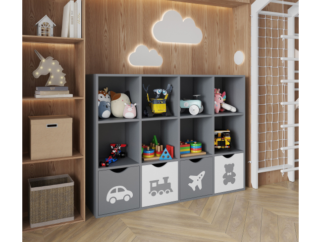 Shelf for toys, books, and other children's items, 970x1280x300 cm, 12 compartments (Graphite)