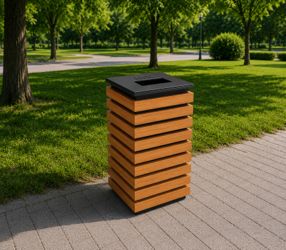 EcoLine metal and wooden trash can, 640x420x420 mm (for parks, gardens, streets, sidewalks, and trash) - 1