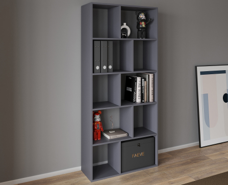 VISKONTA 10-shelf shelving unit, 1930x700x300 mm (for offices, for home, for books, for toys) Bookcase (Graphite) - 1