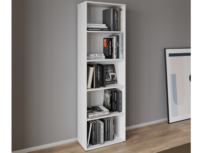 A 5-compartment bookcase and cabinet for home books and decor, 1750x650x290 mm (white)