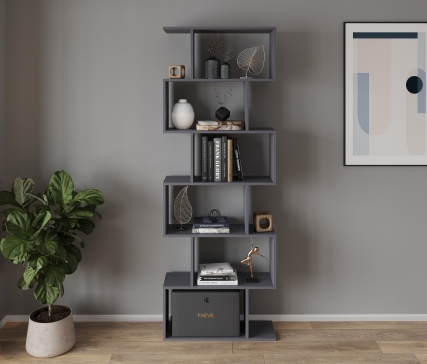 GT-56 6-Cell Home Shelf for Books and Decor, 700х1922х238 mm, Graphite - 4