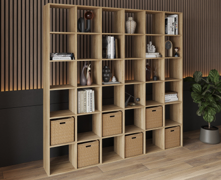 Bookshelf, 36-slot home shelving unit. Toy shelf, 2128 x 2128 x 290 mm (Sonoma Oak) - 2