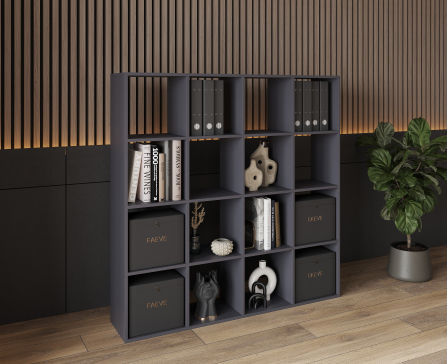 Bookshelf, home shelving with 16 compartments. Toy shelf 1424x1430x290 mm (Graphite) - 2