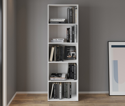 A 5-compartment bookcase and cabinet for home books and decor, 1750x650x290 mm (white) - 3