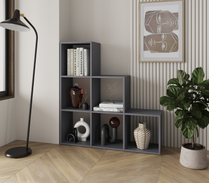 A 6-piece home book and decor display unit, 1070x1070x290 mm (Graphite) - 4