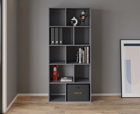 VISKONTA 10-shelf shelving unit, 1930x700x300 mm (for offices, for home, for books, for toys) Bookcase (Graphite) - 3
