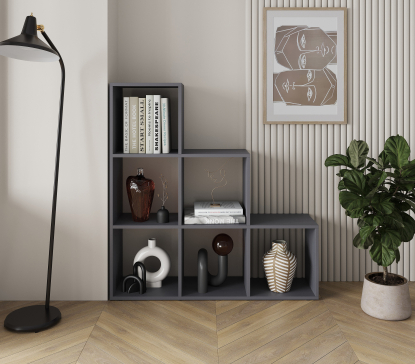 A 6-piece home book and decor display unit, 1070x1070x290 mm (Graphite) - 3