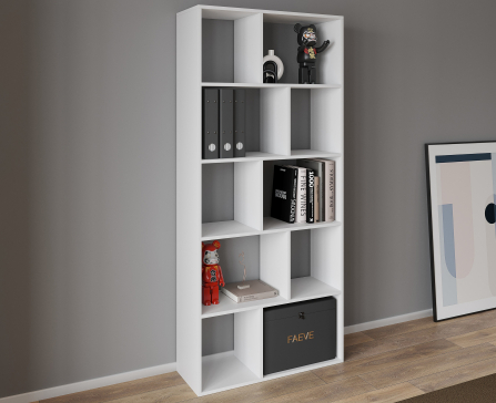 VISKONTA 10-shelf shelving unit, 1930x700x300 mm (for offices, for home, for books, for toys) Bookcase (White) - 1