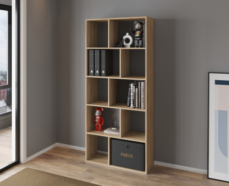 VISKONTA 10-shelf shelving unit, 1930x700x300 mm (for offices, for home, for books, for toys) Bookcase (Sonoma Oak) - 4