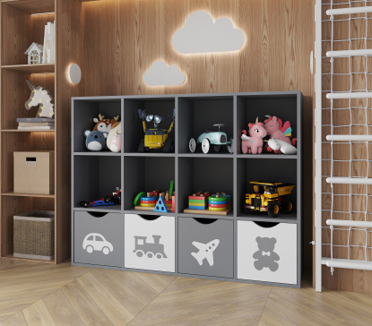 Shelf for toys, books, and other children's items, 970x1280x300 cm, 12 compartments (Graphite) - 4