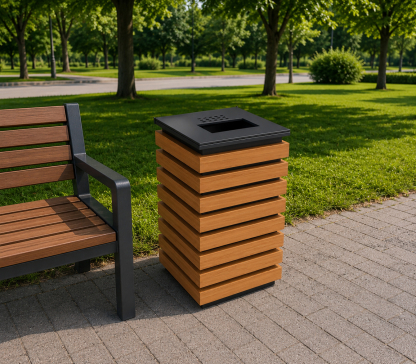 EcoLine metal and wooden trash can, 640x420x420 mm (for parks, gardens, streets, sidewalks, and trash) - 3