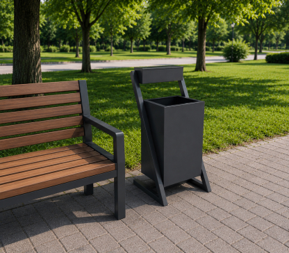 CleanCity metal street trash can, 650x320x320 mm (for parks, gardens, restaurants, sidewalks, and trash) - 2