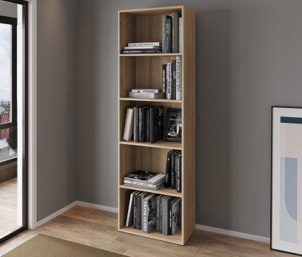 A 5-compartment bookcase and cabinet for home books and decor, 1750x650x290 mm (Sonoma Oak) - 4