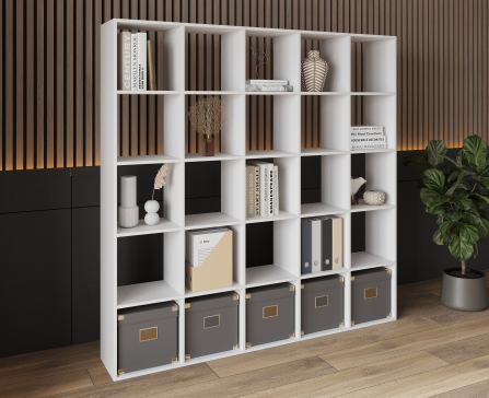 Bookshelf, 25-slot home shelving unit. Toy shelf, 1776 x 1776 x 300 mm (White) - 1