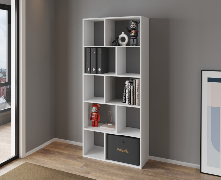 VISKONTA 10-shelf shelving unit, 1930x700x300 mm (for offices, for home, for books, for toys) Bookcase (White) - 4