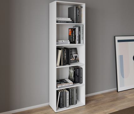 A 5-compartment bookcase and cabinet for home books and decor, 1750x650x290 mm (white) - 1
