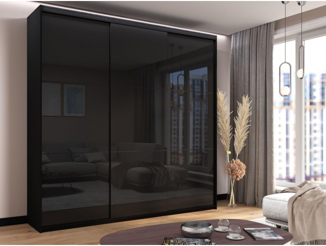Sliding wardrobe 2400x2400x600 mm "SLIM" (Glass facades, Premium) Black Gloss