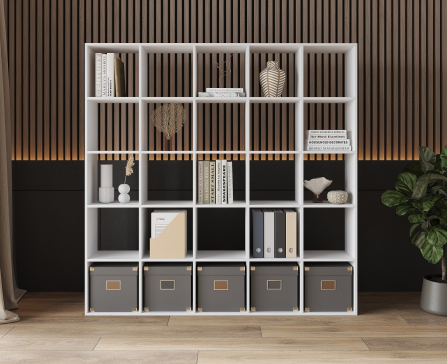 Bookshelf, 25-slot home shelving unit. Toy shelf, 1776 x 1776 x 300 mm (White) - 3