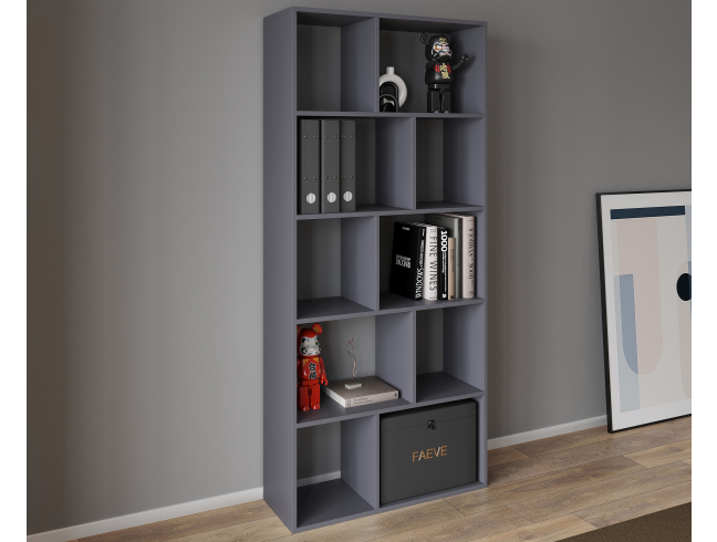 VISKONTA 10-shelf shelving unit, 1930x700x300 mm (for offices, for home, for books, for toys) Bookcase (Graphite)