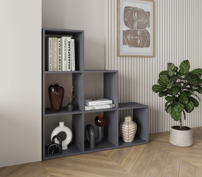 A 6-piece home book and decor display unit, 1070x1070x290 mm (Graphite) - 1