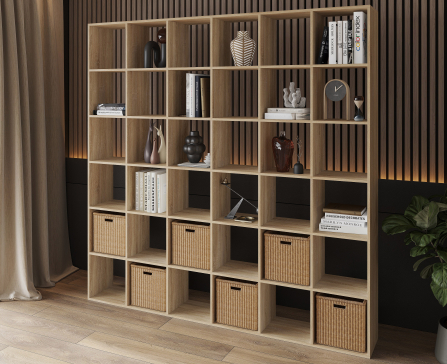 Bookshelf, 36-slot home shelving unit. Toy shelf, 2128 x 2128 x 290 mm (Sonoma Oak) - 4