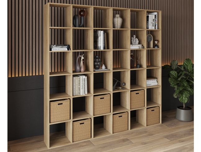 Bookshelf, 36-slot home shelving unit. Toy shelf, 2128 x 2128 x 290 mm (Sonoma Oak)