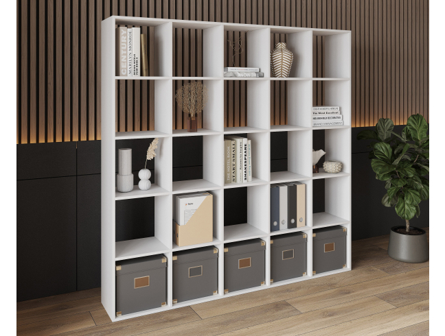 Bookshelf, 25-slot home shelving unit. Toy shelf, 1776 x 1776 x 300 mm (White)