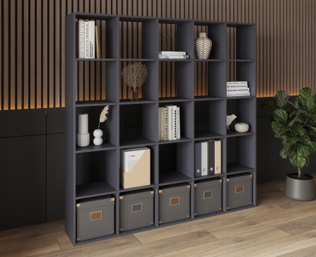 Bookshelf, 25-slot home shelving unit. Toy shelf, 1776 x 1776 x 300 mm (Graphite) - 1